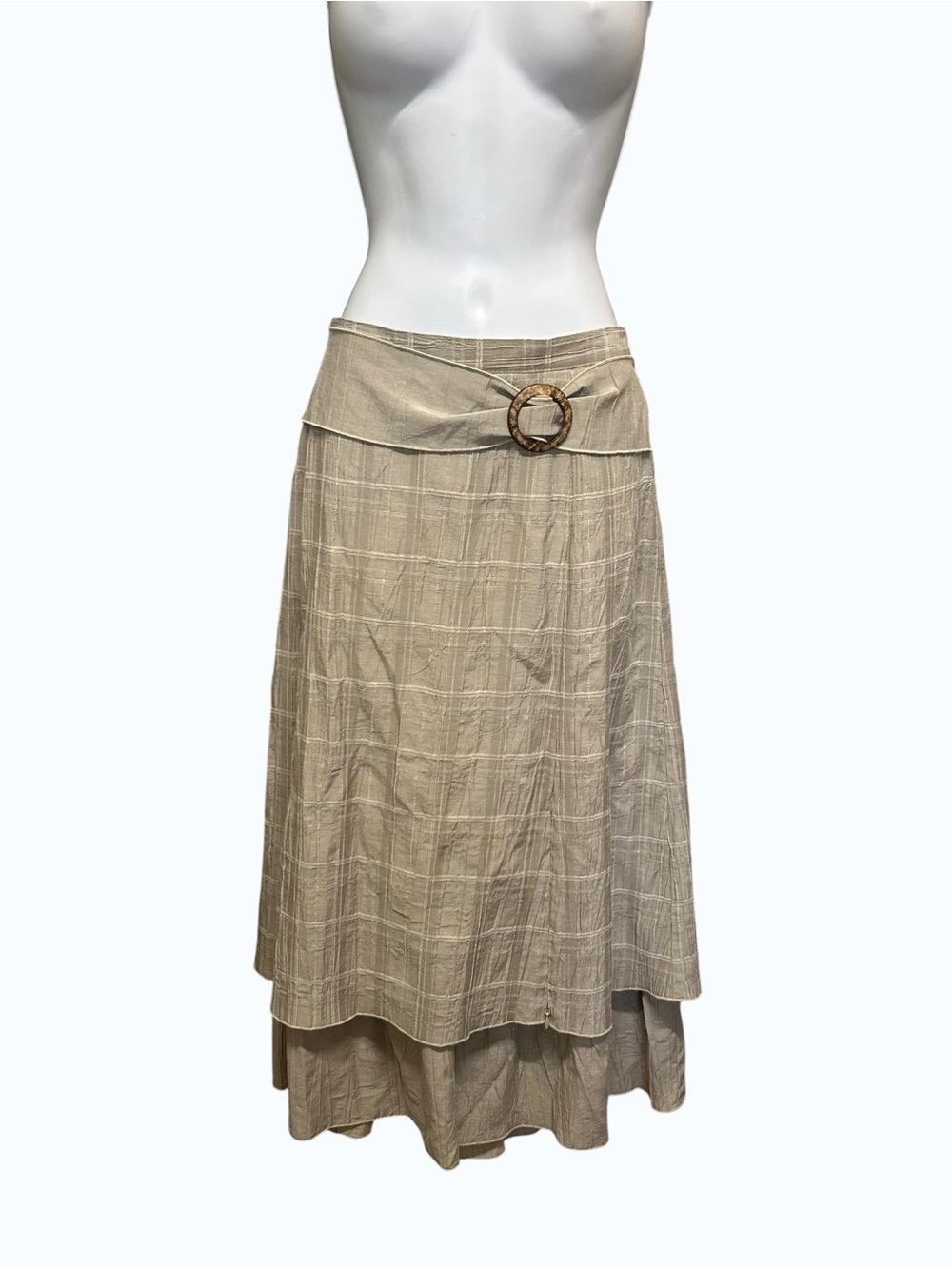 Lasania Plaid Layered Midi Skirt Neutral Brown Size 14P